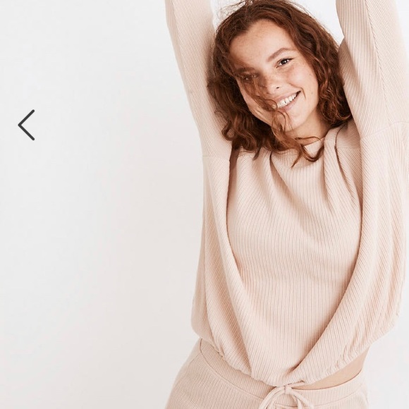 NWT- Madewell Pink Ribbed Knit Drawstring Pajama Top - Picture 4 of 8